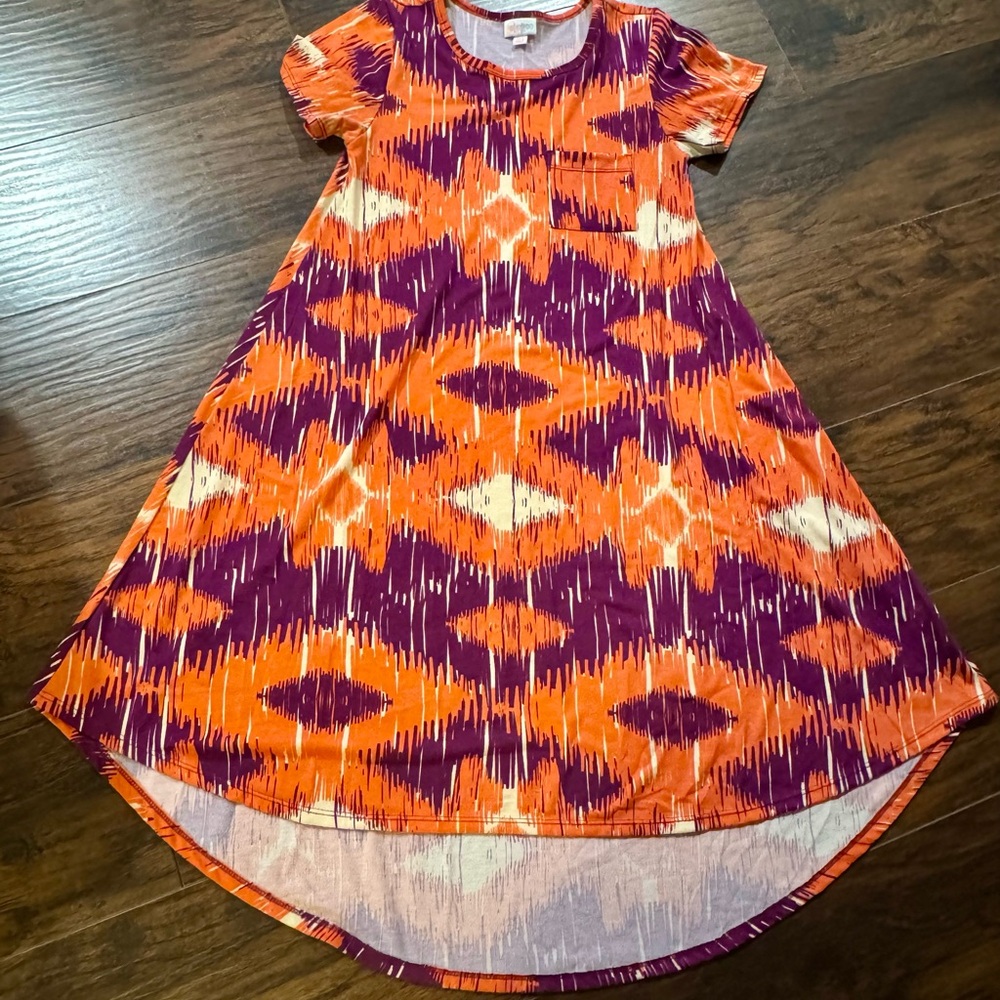 LuLaRoe " Carly style" Orange and Purple A-Line Casual Dress